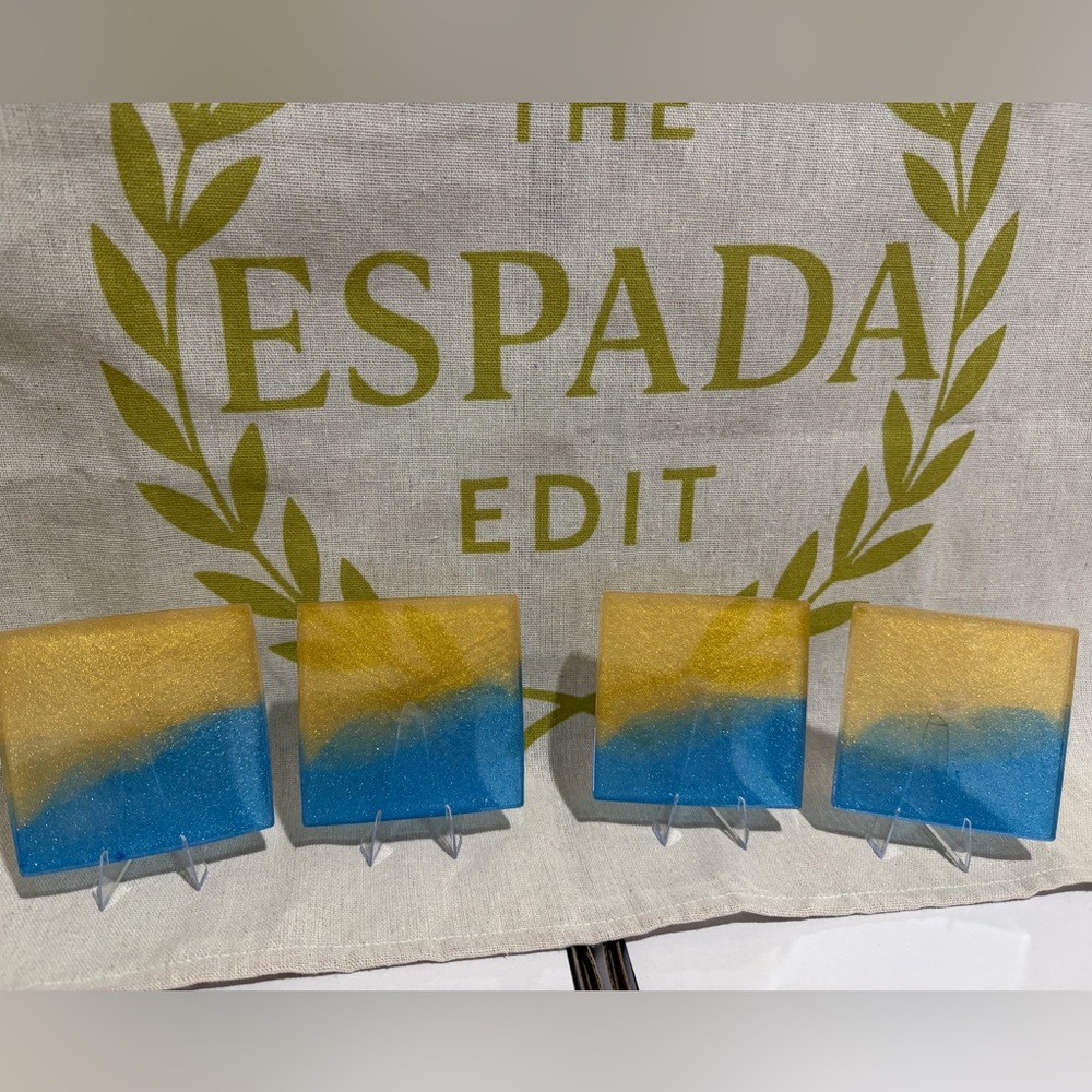 Custom Made Resin Coasters Blue and Gold